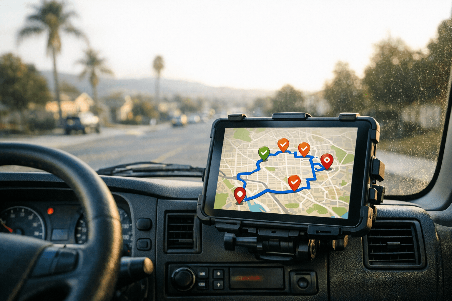 GPS tracking dashboard showing real-time yellow grease collection route with vehicle positions