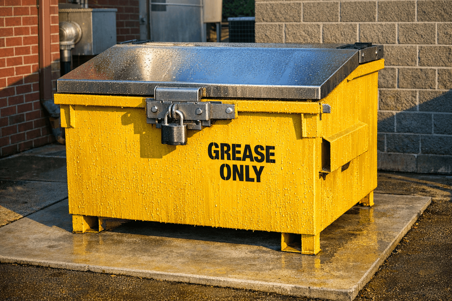 Sealed anti-theft yellow grease collection container with reinforced locking mechanism